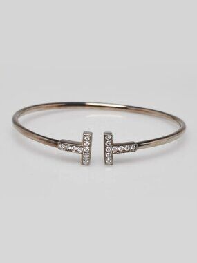 Tiffany & Co. 18k White Gold and Diamond Tiffany T Wire Bracelet Size Small